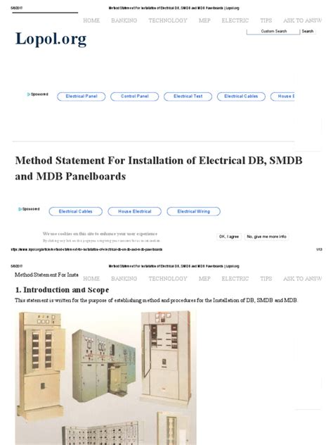 Method Statement For Installation Of Electrical Db Smdb And Mdb