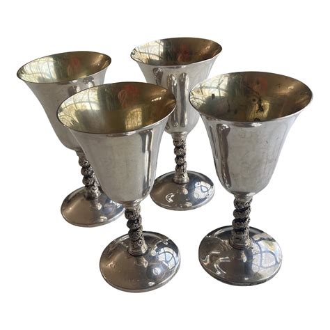 vintage silver plated wine goblets set   chairish
