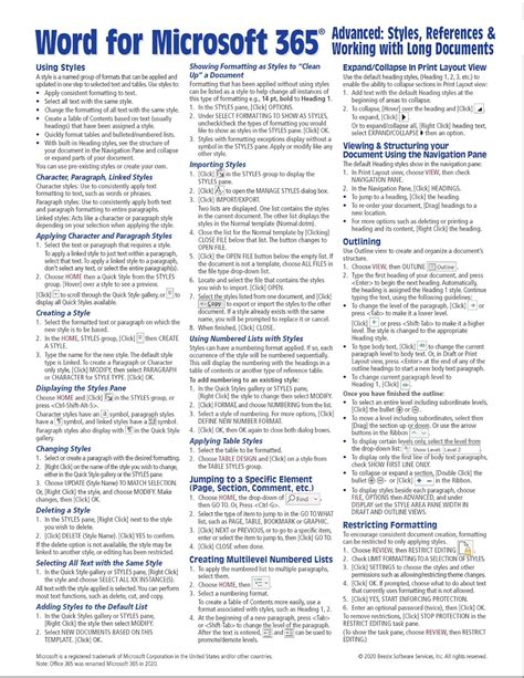 Microsoft Word For Office 365 Advanced Quick Reference Guide Windows