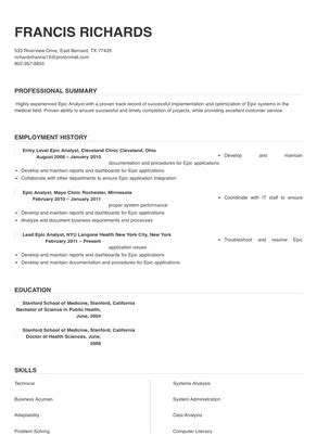 Epic Analyst Resume Sample And Tips Online Resume Builder