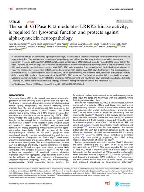 Pdf The Small Gtpase Rit Modulates Lrrk Kinase Activity Is