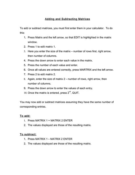 Adding And Subtracting Matrices Pdf