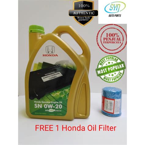 Honda Genuine Fully Synthetic Ultra Green SN 0W20 Engine Oil + Honda ...