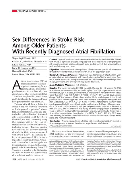 Pdf Sex Differences In Stroke Risk Among Older Patients Recently Diagnosed With Atrial