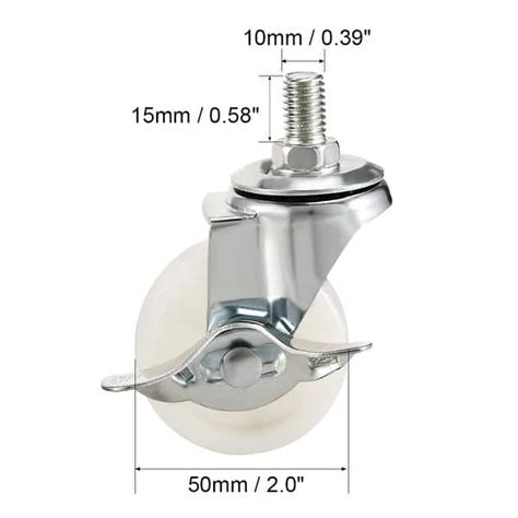 Swivel Casters 2 Inch Nylon M10 X 15mm Threaded Wheels With Brake White