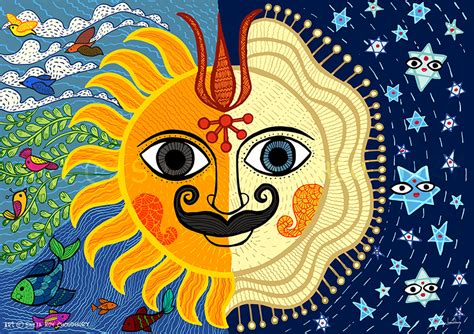 Sun And Moon Madhubani And Gond Fusion