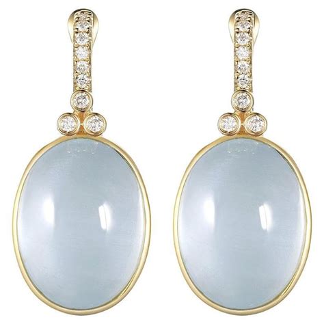 Aquamarine Diamond Drop Earrings in 18 Karat Yellow Gold at 1stDibs