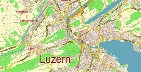 Luzern Lucerne Switzerland Map Vector City Plan Low Detailed (for small ...