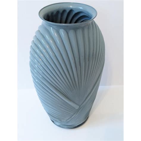 1980s Art Deco Pleated Blue Glass Vase Chairish