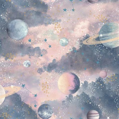 Arthouse Glitter Planets Pink Wallpaper | Wilko