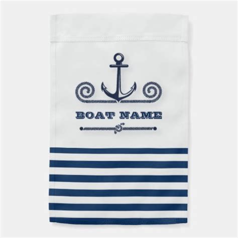 Nautical Boat Name Anchor Rope Navy Blue Stripes Garden Flag Zazzle