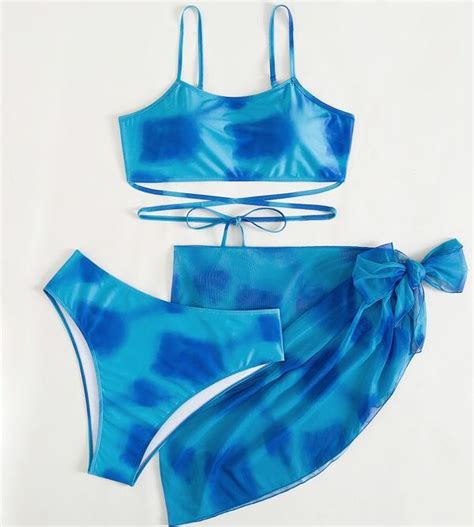 Plus Size Pcs Tie Dye Print High Waist Skirt Bikini Swimsui Inspire Uplift