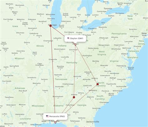 All Flight Routes From Pensacola To Dayton Pns To Day Flight Routes