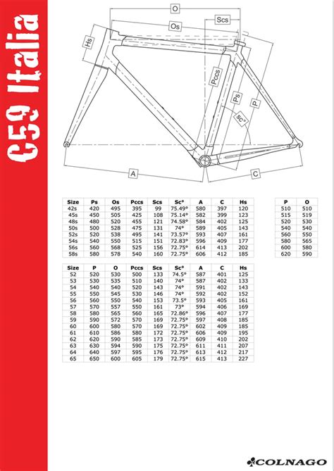 Colnago Bike Size Chart - Minga