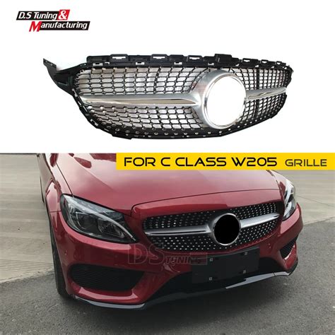 Sport W Diamond Mesh Grille For Mercedes C Class Abs Front Bumper