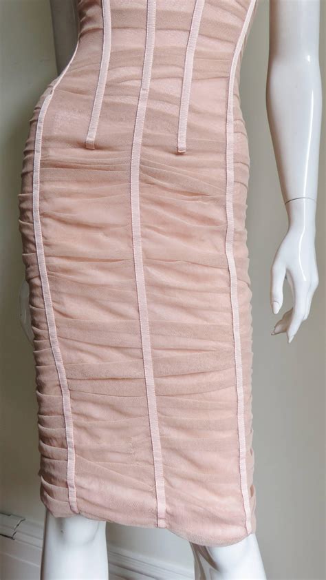 Dolce And Gabbana Nude Pink Silk Ruched Bodycon Corset Dress At Stdibs Nude Corset Dress