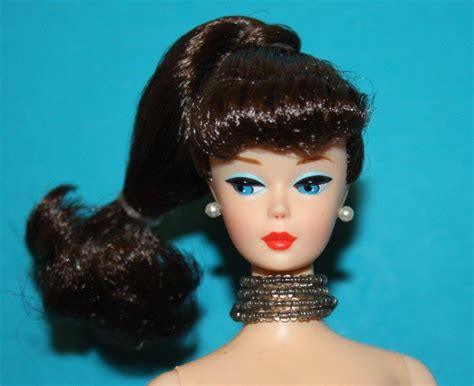 Vintage Barbie Reproduction Nude Brunette Ponytail W Strand Bead Necklace