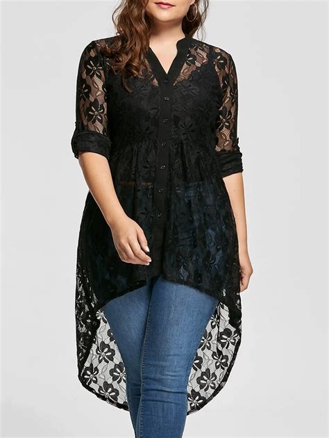 Women Plus Size Blouse 2018 Autumn Peplum Long Sleeve High Low Lace