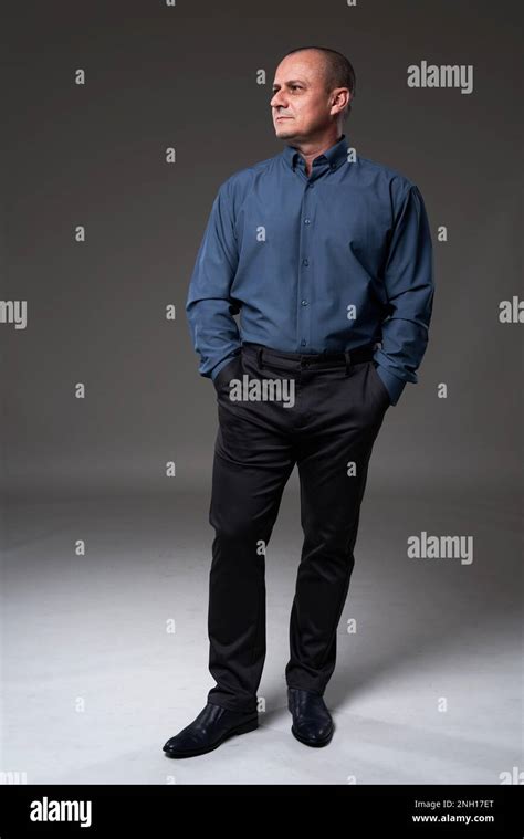 Confident Mature Business Man In Formal Suit Full Length On Gray Background Studio Shot Stock