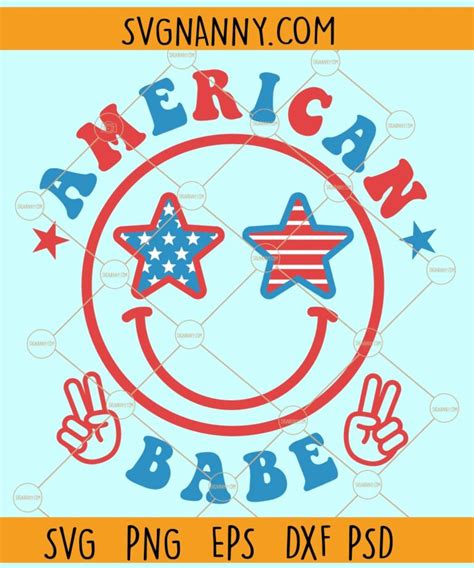 American Babe Smiley Face Svg Retro Happy Face Svg Girls 4th Of July Svg American Smiley Face