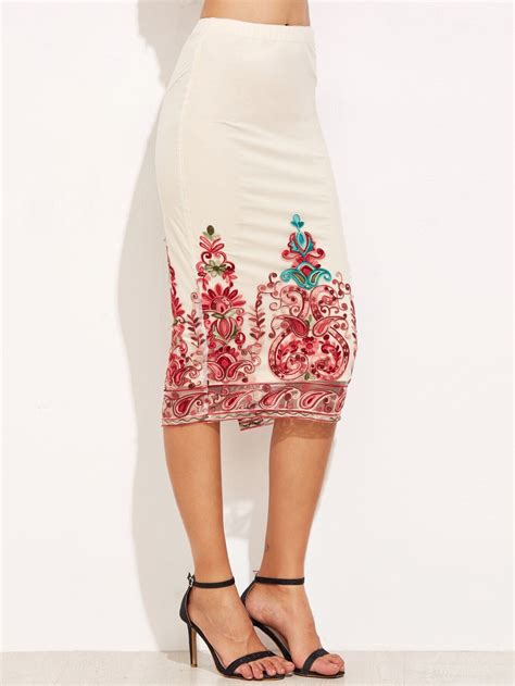 Embroidered Mesh Overlay Pencil Skirt Sheinsheinside