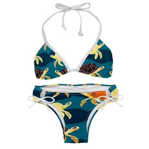 Turtle Seamless Women S Swimwear Bikini Set With Detachable Sponge And Adjustable Strap Two
