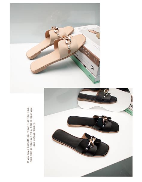 Dép nữ thời trang đế bằng Erosska mũi vuông quai xích màu nude DE Shopee Việt Nam