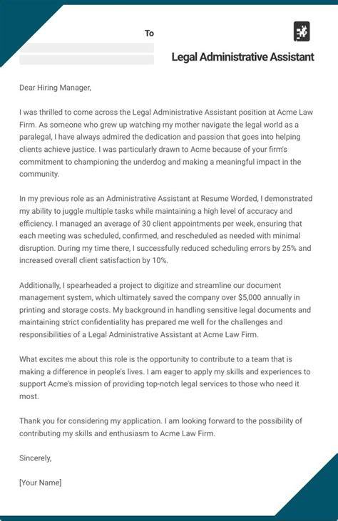 14 Legal Administrative Assistant Cover Letter Examples Plus Recruiter