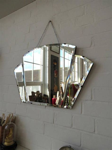 Vintage Bevelled Edge Wall Mirror Art Deco Frameless Mirror Lovely Fan