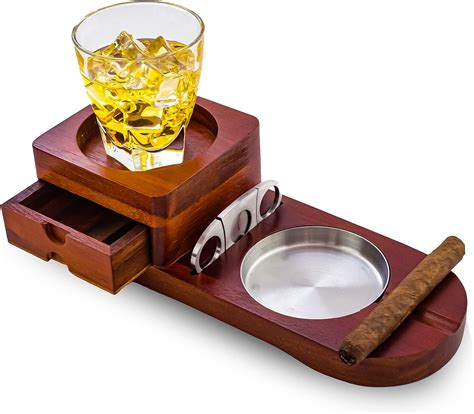 Yejeansion Premium Cigar Ashtray Coaster Set Wooden Tray With Cigar Slot Drawer