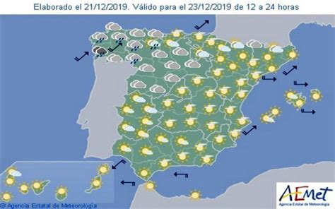 Aemet Pronóstico del tiempo en España hoy 23 de diciembre de 2019