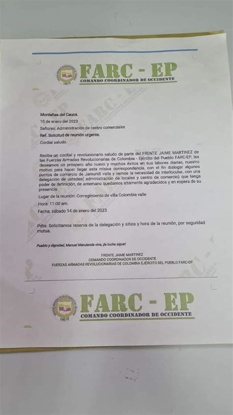 En Jamundí Entregaron Panfleto De Disidencias De Las Farc Para Reunir A