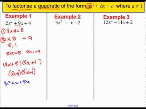 Factorising Quadratics Where A Is Not Mp Youtube