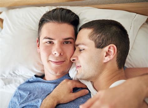 Premium Photo Portrait Men And Top View Of Gay Couple In Bed At Home
