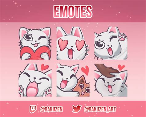 White Cat Emote Pack For Twitch Discord Love Set Cute Animal Heart