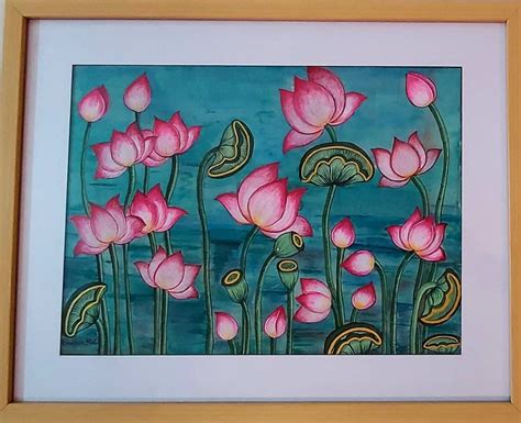 Art Collectibles Pichwai Painting Pink Lotus Painting Acrylic