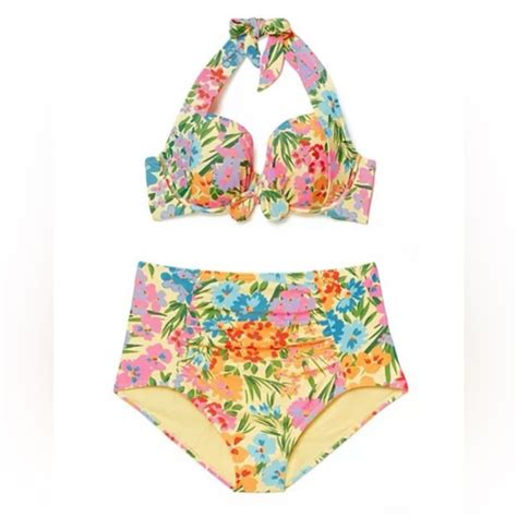 Adore Me Swim Adore Me Shelby Swimwear Bra Top Bikini Bottom In Orange Floral New Poshmark