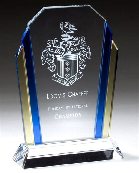 Blue & Gold Glass Award GL63 GL64 GL65 - Free Engraving