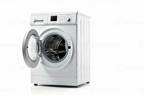 White Front Load Washing Machine Isolated on White Background. Modern