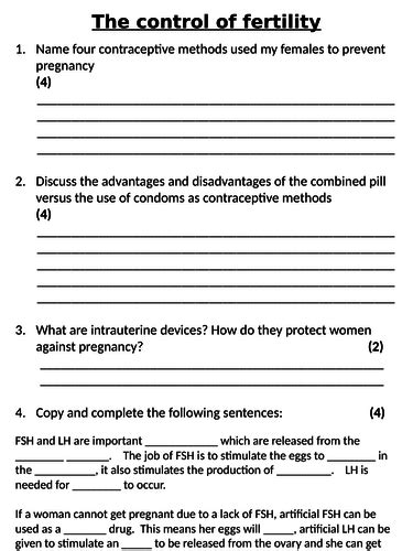 New Aqa Gcse Trilogy 2016 Biology The Control Of Fertility Homework