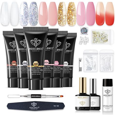 Modelones Polygel Glitter Colours Set Clear Nude Polygel Starter Set Without UV Lamp With Base