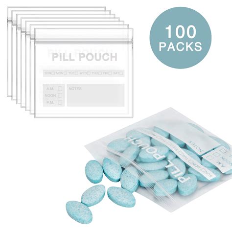 Skycase Pill Pouch Bags 100 Pack Clear Resealable Travel Pill Bags