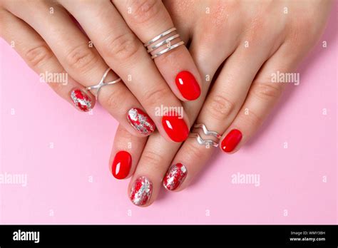 Christmas New Year Manicure Abstract Nail Design Stock Photo Alamy