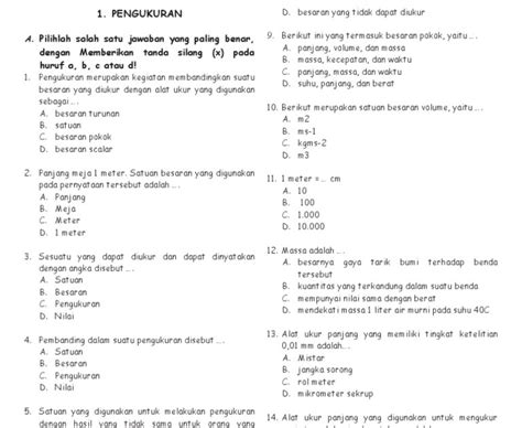 Soal Ipa Smp Kelas 7 Soal Latihan Ipa 7 Smp Pengukuran Ilmu 1