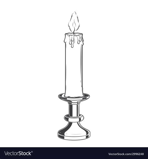 Burning old candle and vintage candlestick Vector Image