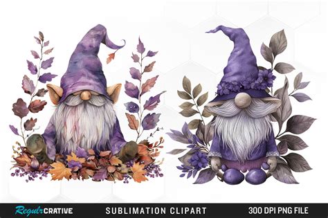 Watercolor Purple Foliage Gnomes Clipart Graphic By Regulrcrative