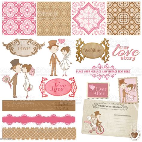 Scrapbook Design Elements Vintage Wedding Set Stock Illustration