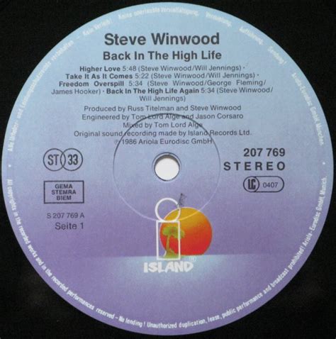 Steve Winwood Back In The High Life Lp Importado Curto Vinil