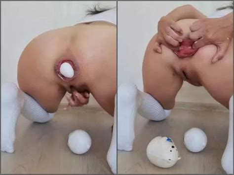Anal Collapse Ball Penetration Sexy Booty Brunette Penetration Bear Toys Fully In Prolapse Anal