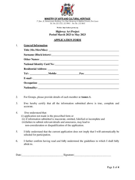 Fillable Online Culture Govmu Final Application Form Highway Art